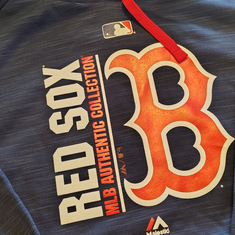 Majestic Blue and Red Pocket Pullover Hoodie with Boston Red Sox Logo Size M - Picture 2 of 7
